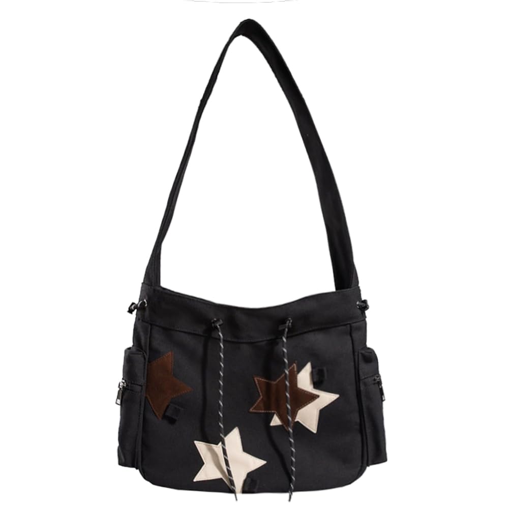 KlaOYer Cute Messenger Bag Canvas Shoulder Bag Star Crossbody Purse Y2K Tote Bag Kawaii Aesthetic Hobo Handbag for