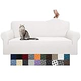 YEMYHOM Couch Cover Latest Jacquard Design High Stretch Sofa Covers for 3 Cushion Couch, Pet Dog Cat Proof Slipcover Non Slip Magic Elastic Furniture Protector (Large, White)