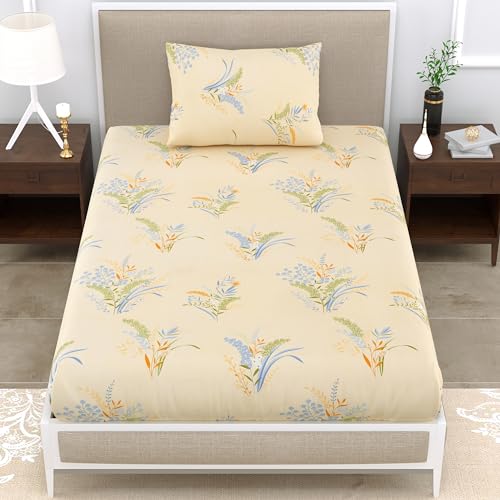 Image of Polycotton Bedsheet for Single Bed -Yellow |MerinoSingle07 Bedsheet Single Size Bed Supersoft|Single Bedsheet|Single Bedsheet with 1 Pillow Cover 60x90 Inch| Handcrafted Bed Sheets