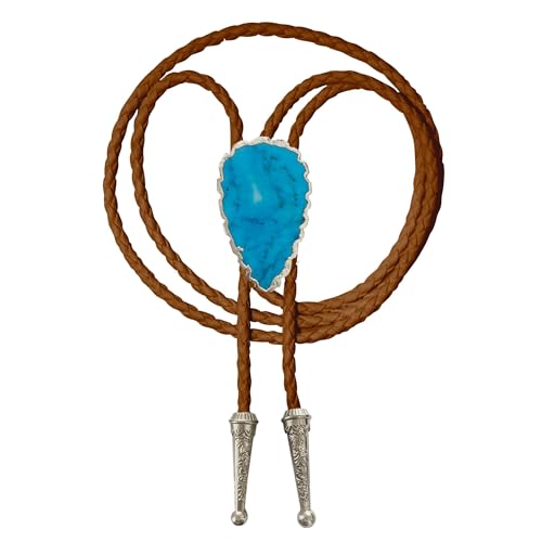 Image of Daisy Del Sol Bolo Tie Turquoise Stone Braided Vegan Faux Leather Silver Tips Handmade Necklace Adjustable Boho Western Jewelry