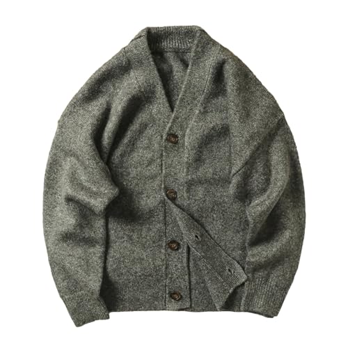 Men's Thick Warm V-Neck Knitted Cardigan Simple Vintage Basic Wool Sweater
