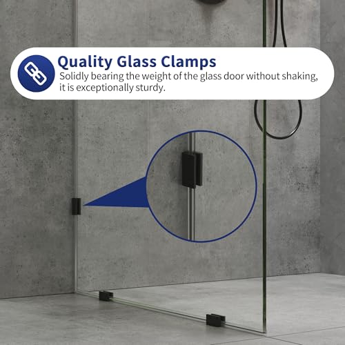 Image of DeerValley 34 inchx74 inch Shower Glass Panel, 5 /16'' (8mm) Thick Fixed Glass Shower Panel, Frameless Shower Screen for Walk in Shower, Tempered Glass Half Door with Stainless Steel Clamps (Black)
