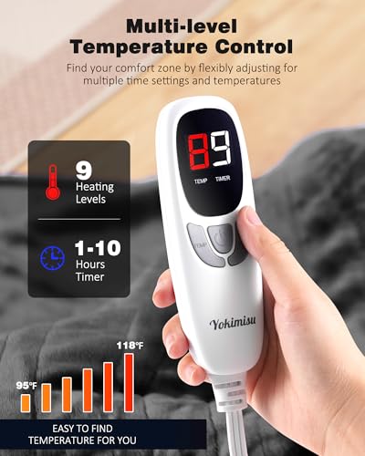 Heated Blanket, Electric Blanket with 2 Wearable Buttons, 50x60 Inches Wearable Heated Throw Blanket, 9 Heating Levels & 1-10 Auto Shut-Off, for Office, Home, Gift for Men Women (Grey) - Image 3