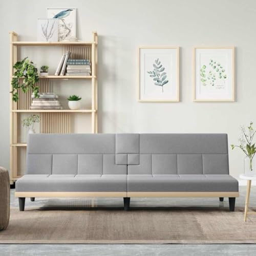 Mokuyary - Sofá cama con portavasos, color gris claro, tela de sofá cama convertible, para salón, dormitorio de invitados, espacio pequeño, apartamento, oficina