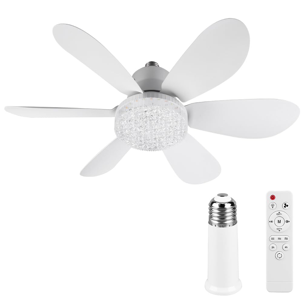 CRGANGZY Ceiling Fan with Light 3 Light Colors for Living Room Bedroom (White Round) (B)
