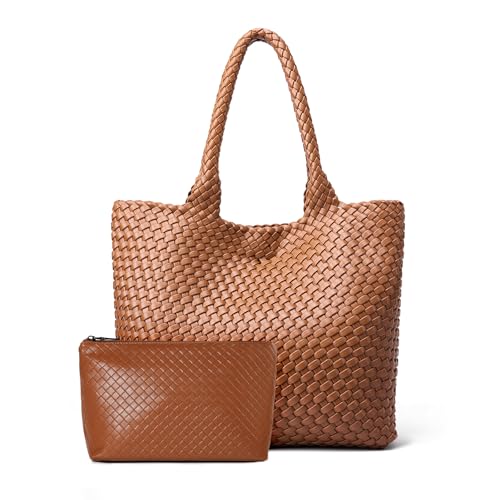 Image of MELOLILA Woven Leather Handbag - Large Tote Bag for Women - Fashion Vegan Leather Tote