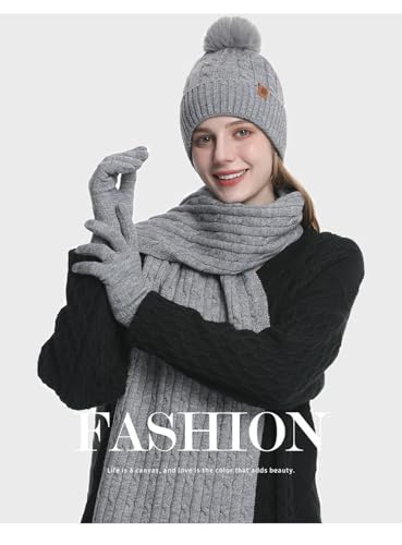 Set Gorro Bufanda Guantes Tejido De Lana Tres Piezas Gris 5