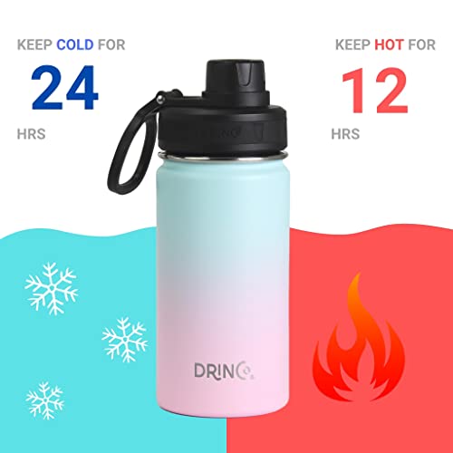 Image of Drinco Stainless Steel Water Bottle Spout Lid Vacuum Insulated Double Wall Water Bottle Wide Mouth Leak Proof Keep Cold Sport Camping Hiking (14oz Macaron)