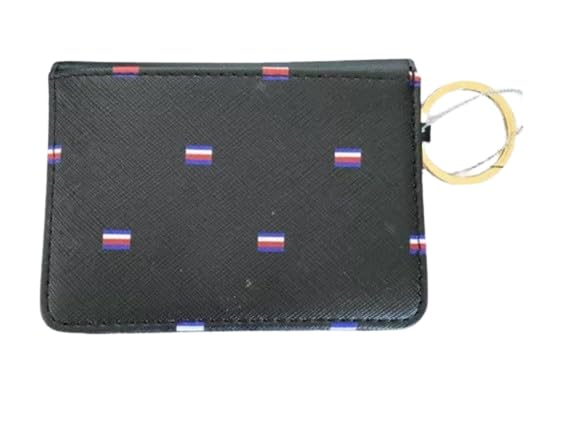 Tommy Hilfiger Wallet Card Holder Key Ring Real Leather Black with Logo, Black/White, Tarjetero, Casual2