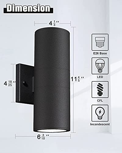 Image of Ken & Ricky Cylinder Outdoor Wall Sconce Lights,Up and Down,Black,4 Pack