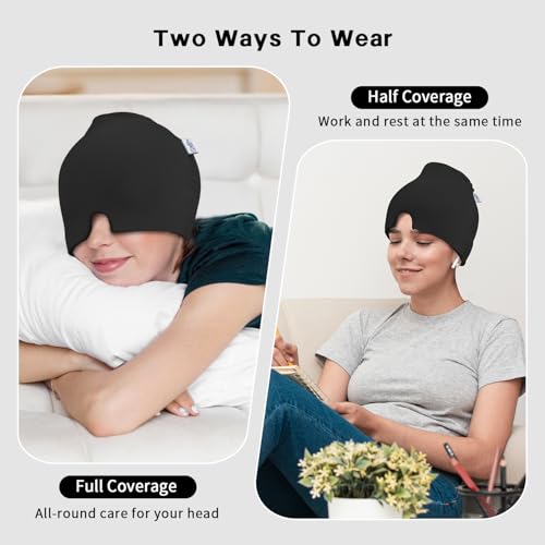 Image of my novel things Migraine Relief Cap, Headache Relief Cap 2PCS with Gel Cooling Eye Mask, Hot Cold Therapy Ice Cap, Cold Compress for Head Sinus, Puffy Eyes, Tension and Stress Relief