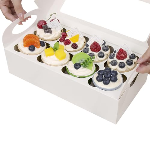 BAKIPACK 15 White Cupcake Boxes 8 Count with Window and Inserts, Cupcake Containers, Cupcake Boxes for Cupcakes, Muffins