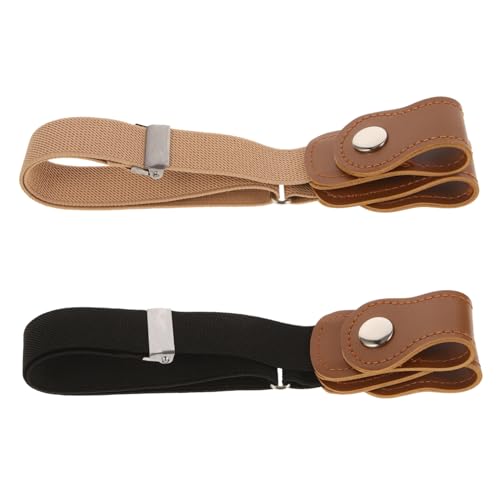 FRCOLOR 2pcs Stretchy Elastic Waist Belt for Lightweight Flexible Buckle Waistband for Boys and Invisible Waist Belts in Khaki and Black