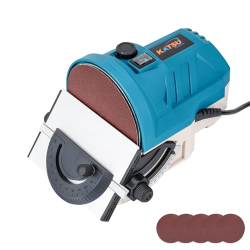 KATSU Tools Mini ponceuse à disque 140 W 125 mm – ponceuse/lustreuse électrique bois, vitesse réglable, table inclinable alu, disques inclus