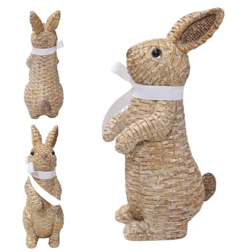 Figurine de lapin de Pâques en résine avec nœud de 21 cm pour déco