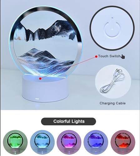 CRLKSSJX Moving Sand Art Lamp, 3DMoving Sand Art, Quicksand Bedside Lamp, Creative Glass Sand Painting Colorful Night Light, Home Relaxation and Office Decoration - image 6