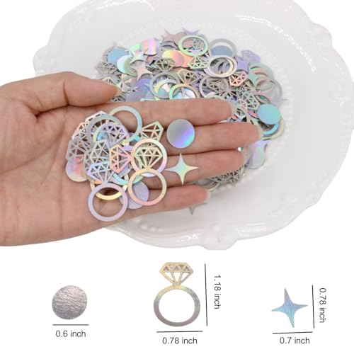 Image of 300 PCS Iridescent Bachelorette Confetti, Engagement Confetti Wedding Shower Table Decorations, Ring Table Scatters for Bridal Shower Decorations