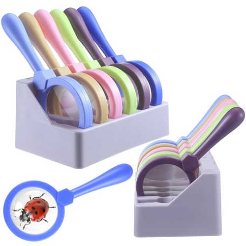 Saysurey 12 Pcs Magnifying Glass for Kids Shatterproof Science Jumbo Magnifiers with Stand Plastic Handheld Magnifying Glass Preschool Science Toys for Observation Classroom Students Autistic Children
