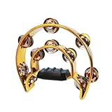 kesurpae Campanas de doble hilera para percusión con los pies, piezas metálicas para adultos que cantan. Pandereta de doble hilera con montaje, Oro, 23 x 25 cm
