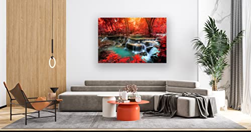 Muolunna Bk03969 Wall Art Decor Canvas Print Picture Red Forest Waterfalls 1 Piece Modern Landscape Tree For Living Room Bedroom Kitchen Office Home Decorations Stretched And Framed Ready To Hang #TOP5