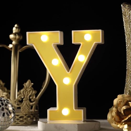 Image of Efavormart 6 inch Gold Marquee Letter Y, Mirror Front Warm White LED Light Up 3D Sign, Battery Operated 72H Glow for Wedding Party & Wall Decor