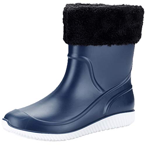 Image of ANUFER Men's Mid-Calf Snow Rain Boots Outdoor Waterproof Gardening Farm Boots with Removable Fluff Lining