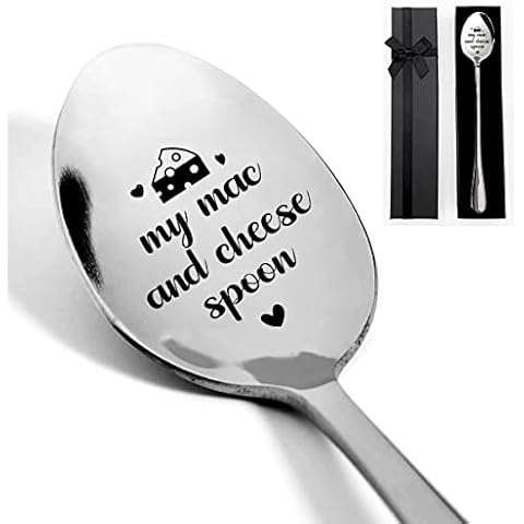 XIKAINUO My Mac and Cheese Spoon Engraved Stainless Steel Spoon for Pasta Cheese Lovers and Foodies, Funny Spoon Gift for Birthday, Anniversary and Holiday Celebrations Cover