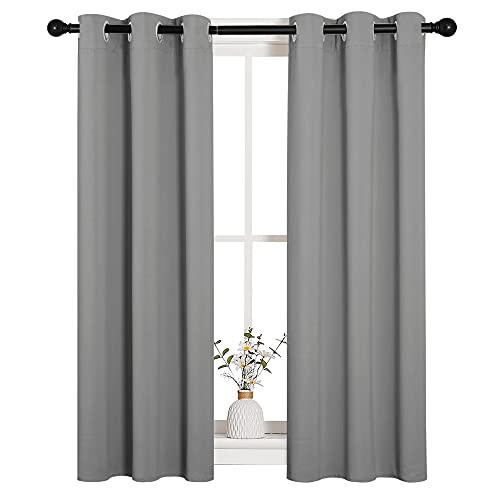 Image of NICETOWN Silver Grey Blackout Curtain Panels for Bedroom, 2 Panels, W29 x L40 inches, Thermal Insulated Grommet Top Blackout Draperies and Drapes for Kitchen Small Window