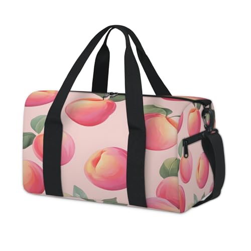 Pink Peaches Print Sports Duffle Bag for Women Men Waterproof Overnight Weekender Bag with Adjustable Strap Travel Tote Bags for Beach Yoga Work Dance Swim