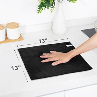 WEAWE Microfiber Cleaning Cloth - Black 12-Pack 13"x13" Reusable Ultra Soft & Super Absorbent, Lint-Free Micro Fiber Washable Towels Non-Scratch Streak-Free for Housekeeping Kitchen Car Multipurpose