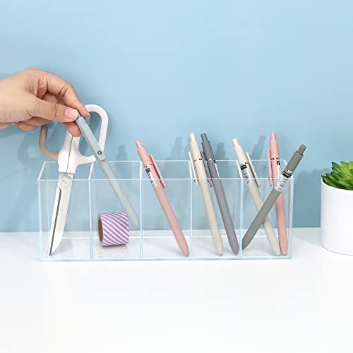 Uquelic Portalápices de Acrílico Transparente, 5 compartimentos Organizador Multifuncional para Escritorio, Soporte para Bolígrafos, Lápices y Brochas de Maquillaje - imagen 7