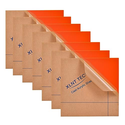 Image of 6 PCS Orange Cast Acrylic Opaque (no-Transparent) Plastic Sheet 8 x 8 Inch (.118 inch Thick), for Signs, DIY Projects.