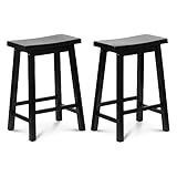 PJ Wood Classic Modern Solid Wood Backless Saddle Seat, 24 Inches Tall Easy Assemble Counter Stool with Durable Construction, Black (2 Pack)