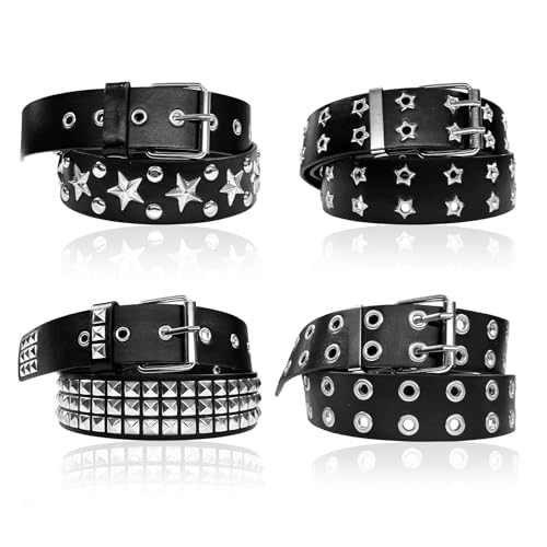 YOSMAKIY 4Pcs Black Studded Belt Emo Belt Punk Style Y2k Belts for Women