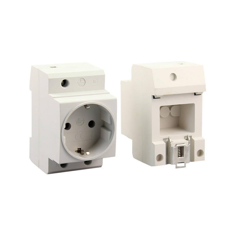 EU Din Rail Mount Power Socket 2 Pins Extention Distribution Box 10-16A 250V Modular Socket for Switchgear