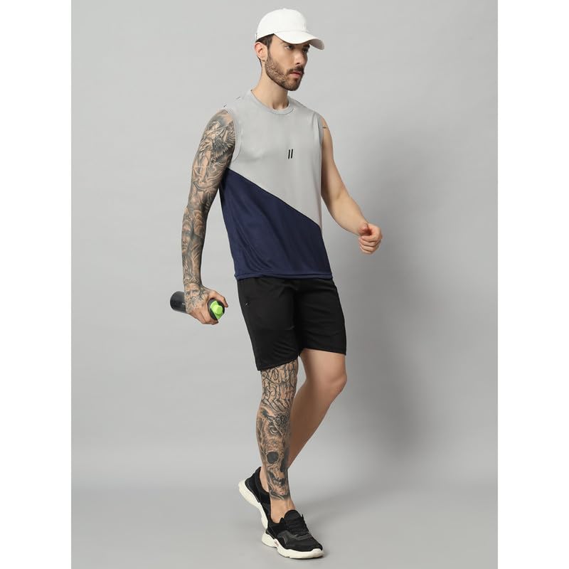 Image of ATICX Men's Polyester Sports Sleeveless T Shirt - Gym Vest, Workout Sando, Training Tank Top, Cut Sleeves Quick Dry Tee for Running, Swimming, Badminton, Fitness & Sports