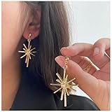 Erimberate Bohemian Crystal Sunburst Stud Earrings Cz Metal Firework Dangle Earrings Gold Starburst Drop Earrings Rhinestone Firework Earrings Jewelry for Women and Girls