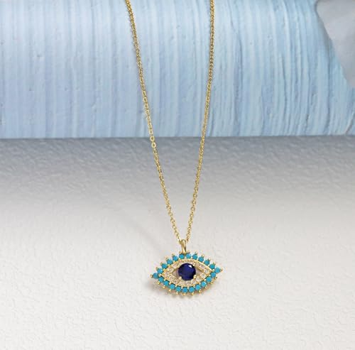 Rnivida Evil Eye Protection Pendant Necklace Blue Eye Jewelry with Turquoise & Cubic Zirconia Beads3