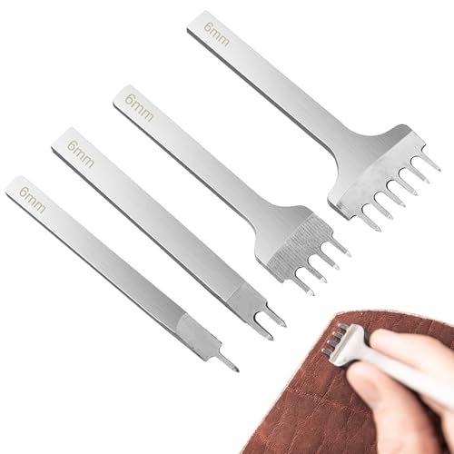 レザーホールパンチツールセット、4Xプロングレースステッチパンチホール、スチールパンチャーハンドクラフト用品 男女兼用 愛好家向け