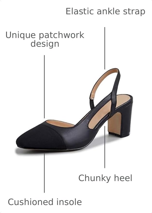 Image of MICIFA Slingback Heels for Women,Round Toe Chunky Heeled Pumps Ankle Strap Fashion Splicing Dress Shoes