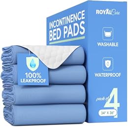 Incontinence Bed Pads - Reusable Waterproof Underpad Chair, Sofa and Mattress Protectors - Highly Absorbent, Machine Washable - for Children, Pets and Seniors (34x36 (Pack of 4), Blue)
