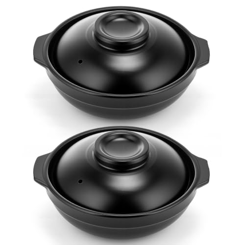 Hushee 2 Pack Clay Casserole Pot with Lid 25 oz Heat Resistant Clay Pot for Cooking Korean Stone Bowl No-coating Earthenware Casserole for Gas Stove Oven Safe Ideal for Soup Rice Bibimbap, Black by Hushee - Used condition - US$27.63