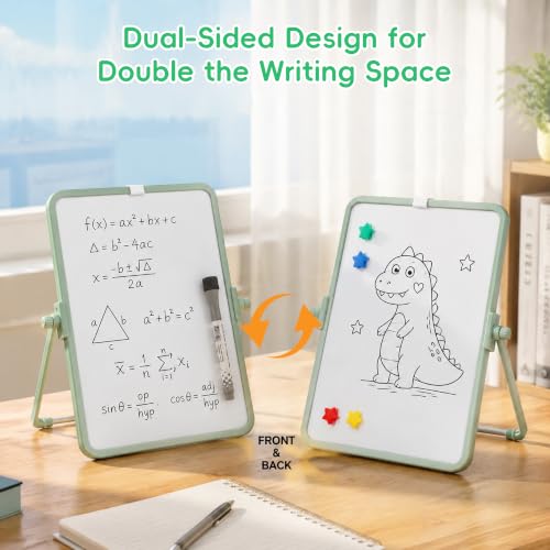 Magnetic Dry Erase White Board, 6.7 x 8.4 Inch Double Sided Desktop Whiteboard with Stable Stand, Portable Mini Writing Board Set with Markers & Magnets for Kids Home Office School Drawing - Image 6