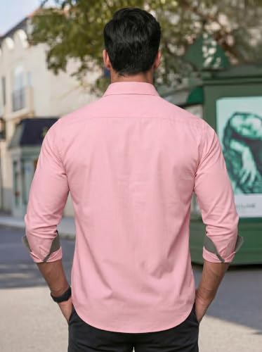 Image of Men's Cotton Blend Shirt with Solid Long Sleeves Spread Coller Neck Regular Fit Single Chest Pocket and Standard Length | Cotton Casual Shirt for Man