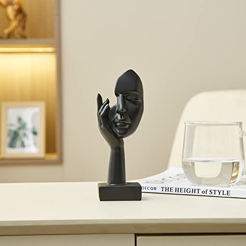 Fjs Abstract Art Woman Face Statue, 6.7" H Thinker Statue Home Decor, Collectible Figurine Home Decorations For Living Room Bedroom Office Desktop, Bookshelf Decorative Objects (Black No Listen) #TOP2