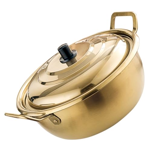 jojofuny Olla Pequeña para Ramen Coreano de Acero Inoxidable con Tapa y Asas Dobles Cacerola para Fideos Instantáneos y Sopa para Cocina Doméstica y Guisos Variados