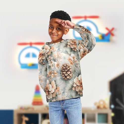 JUNZAN Spring Flowers Maine White Pine Cone Kids Boys Hoodie Sweatshirt Long Sleeve Kids Hoodies Boys Sports 4T4