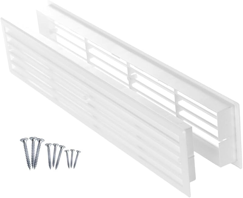 Cubierta de ventilación de puerta de 18.0 x 4.0 in con tornillos – Cubiertas de ventilación de puerta interior blancas – Rejilla de ventilación de plástico de dos caras – Ventilaciones de puerta para puertas interiores – Rejillas de ventilación de baño para puerta | Rejilla de ventilación de plástico de dos caras, para puertas interiores, tornillos incluidos