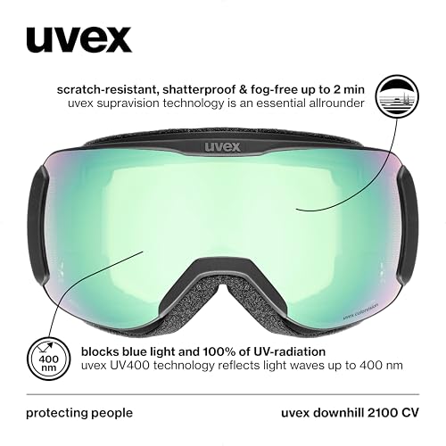 Uvex downhill 2100 CV - kontrastverstärkende Skibrille mit schmalem Rahmen und extra weitem Sichtfeld für Damen und Herren, black SL/opal-yell