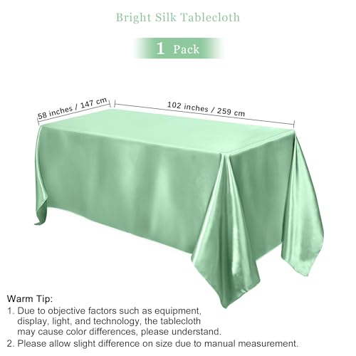 Image of TURSTIN 1 Pack Sage Green Satin Tablecloth 102 x 58'' Overlay Table Cover